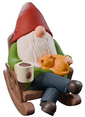Faumsut Gartenzwerge, Dekoration für Trinkkaffee | Schaukelstuhl, Gartenzwerge, Figur für drinnen und draußen, Zuhause, Terrasse, Hof, Rasen