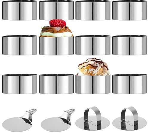 12 Stück Dessertringe und Speiseringe,Edelstahl Speiseringe mit Deckel und Sockel,8cm Runder Mousse Ring,Geeignet für Mousse und Kekse