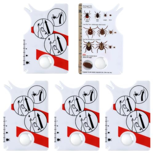 Arvoni 5 Stück Zeckenkarte mit Lupe, Zeckenkarte Mensch Kinder Zum Schnellen Zecken Entfernen, Zeckenentferner Mensch für Hunde Katzen Einfach Zu Nutzen und Tragbar