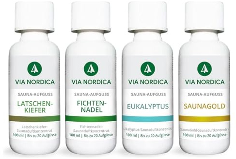 VIA NORDICA Saunaaufguss Set [AtemFrei-Komplex Formel] Saunadüfte & ätherische Öle - Tolles Saunaaufguss Probierset, Saunaöl Saunaduft Sauna-Zubehör Wellness Aufguss Duftöl - Set Bio Durchatmen
