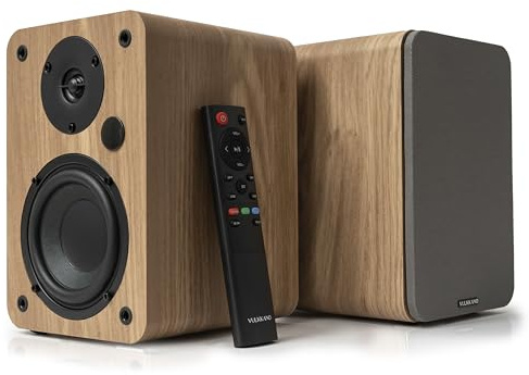 VULKKANO A4 Aktivlautsprecher mit 4 Woofer, Bluetooth 5.0, Optische, RCA, Coaxiale, USB, Regallautsprecher mit elegantem Design, Braun