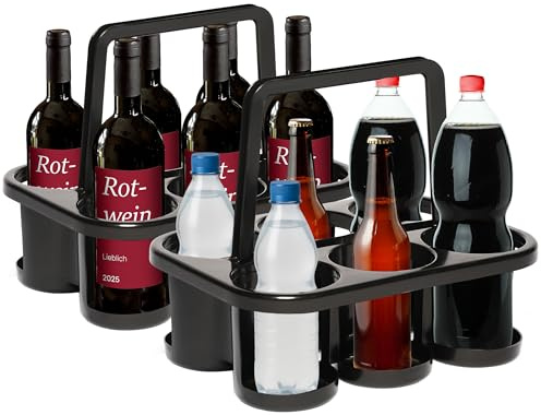 Novaliv 2X Flaschenträger für 12 Flaschen - Stabiler Halt - Getränkekorb Kunststoff, Stapelbar, 32x23x28cm Anthrazit - Ideal für Küche & Keller Getränkekorb Bierträger Getränketräger Flaschenbox