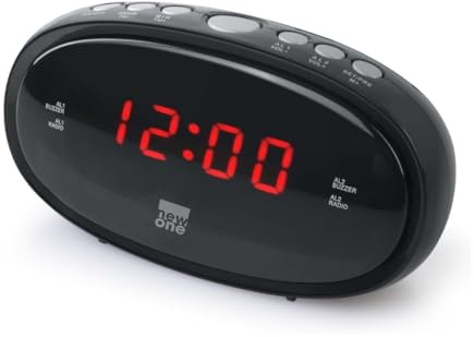 New One CR-100 Uhrenradio mit großem LED-Display | Dual Alarm, Schlummerfunktion, UKW-Radio, dimmbar, Netzbetrieb & Batterie-Backup