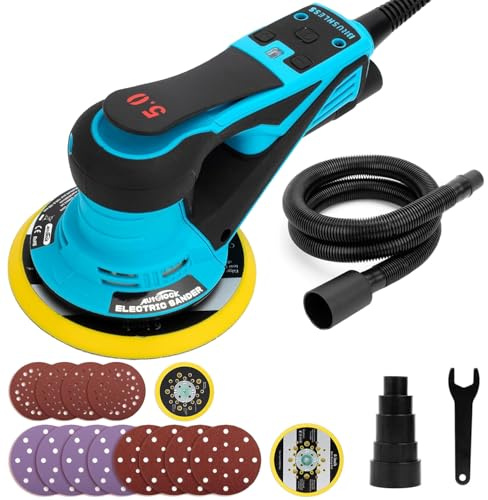 Autolock Bürstenloser Exzenterschleifer mit 125mm/150mm Schleifteller, 350W Exenterschleifmaschine, 6 Stufiger Drehzahlregelung bis 10.000 U/min Für Holzbearbeitung und Polieren (Blau)