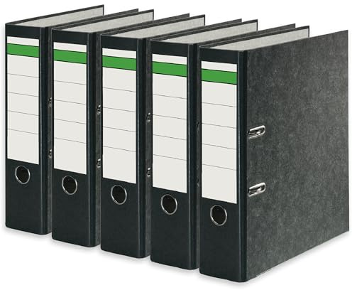 Conipa 5 Stück DIN A4 Ordner Schwarz (8cm breit) 2-Ringe-Meachanik [MADE IN GERMANY] für 600 Blatt grau marmoriert - Ordnerhefter für Unterlagen - Dokumentenordner Büro, Uni & Schule