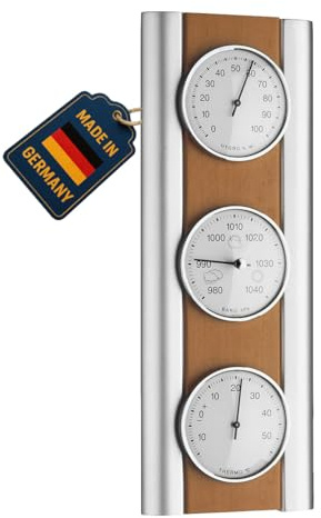 TFA Dostmann Analoge Wetterstation, aus Buche, Barometer, Thermometer, Hygrometer, Raumtemperaturkontrolle, L 128 x B 40 x H 350 mm