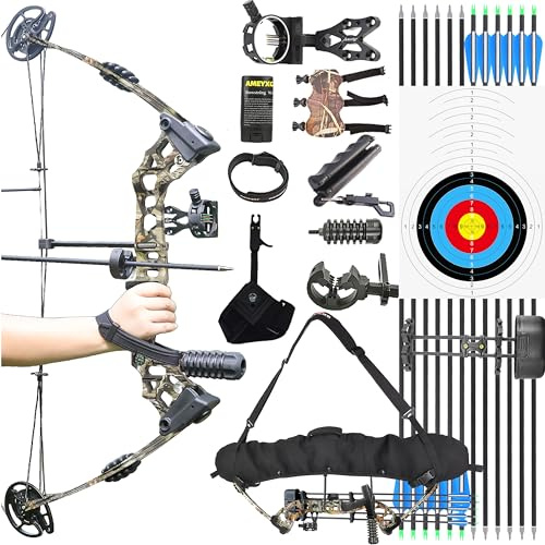wolfman Bogenschießen Compoundbogen Set Erwachsene 20-70 LBS Jagdbogen Bogenfischen Compound Bogen und Pfeil Set mit Zubehör für Jagd Zielschießen Praxis Links Rechtshänder (Tarnung Rechtshänder)