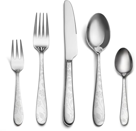 EIUBUIE Besteck Set 12 Personen, 60-teiliges Edelstahl Besteckset mit einzigartigem Musterdesign, Essbesteck mit Messer Gabel Löffel, Tafelbesteck für Haus/Küche, Hochglanzpoliert, Spülmaschinenfest