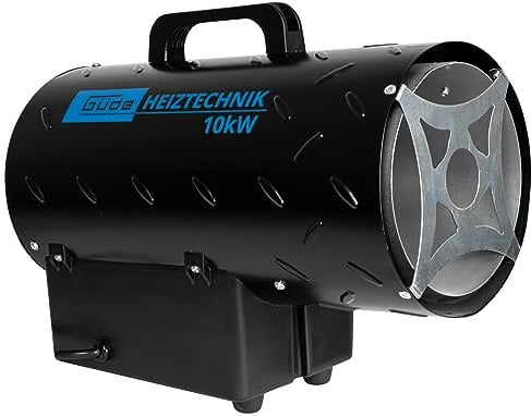 Güde Gasheizgebläse GGH 10 L (220-240 V, 10000 W Heizleistung, 580 m³/h Gebläseleistung, Piezozündung, Edelstahlbrenner, 700mbar Druckminderer, 1,5 m Gasschlauch), Schwarz