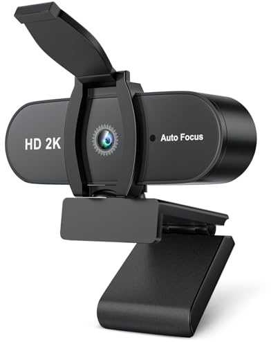 OFFCUP Full HD Webcam, 2K Webcam mit Mics Geräuschunterdrückung, USB Webcam Autofokus Streaming Kamera für PC Laptop für Live-Streaming Videoanruf Konferenz Online-Unterricht Spiel