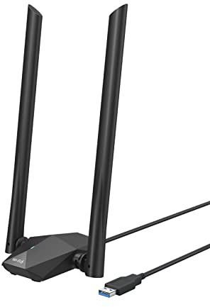 BrosTrend WiFi 6 AX1800 WLAN Stick für PC mit Zwei High Gain 5dBi-Antennen | Langstrecken DualBand 5GHz 1201Mbit/s + 2.4GHz 574Mbit/s WiFi Adapter, Hohe Reichweite USB WLAN Antenne NUR für Windows 10/11
