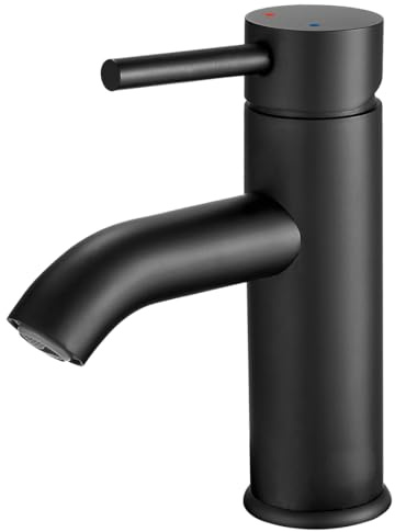 GENBONS Wasserhahn Bad Schwarz, Einlochmontage Waschbeckenarmatur Einhebelmischer, Matt schwarz Badarmatur, Waschtischarmatur, Wasserhahn schwarz, Edelstahl
