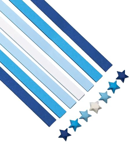 Lonwiner Set mit 1350 Papierstreifen in Sternform, 7 ganze Sternbilder, Origami-Papierstreifen, Glücksbringer-Streifen (Blau, 1350 Stück)