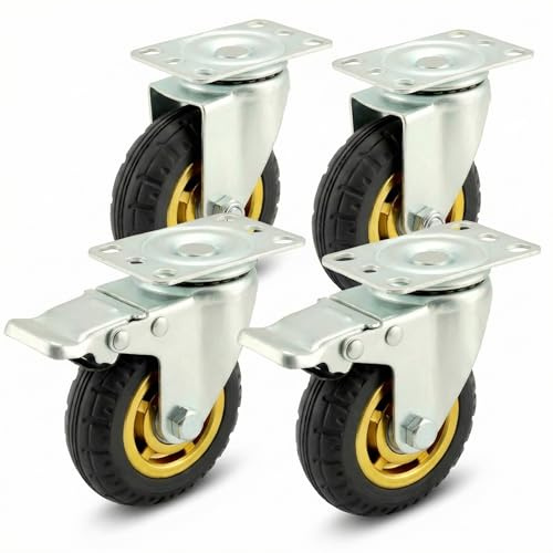 QWORK® 4 Stück 100 mm Schwerlastrollen, bis 70 kg pro Rolle, stoßdämpfende Lenkrollen für Möbeltransport und Industrieeinsatz, 2 Lenkrollen + 2 Rollen mit Bremse