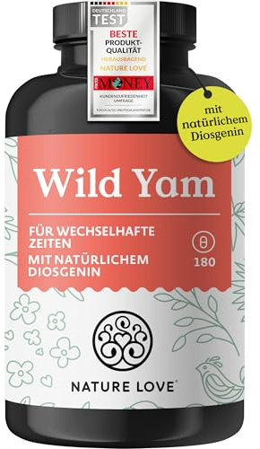 NATURE LOVE® Wild Yam Kapseln - 180 Wechseljahre Kapseln vegan - Hochdosiert mit 880mg Extrakt (davon 176mg Diosgenin) - laborgeprüft, ohne unerwünschte Zusätze und in Deutschland produziert