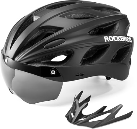 ROCKBROS Fahrradhelm Rennrad Helm Radhelm mit Abnehmbaren Visier Cityhelm Leichter Stadthelm für Damen und Herren MTB 58-61CM Schwarz