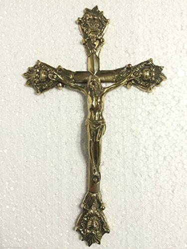 dekowonderland Kruzifix Jesus Kreuz Christus INRI Grabkreuz Metallkreuz Messing H 32 cm