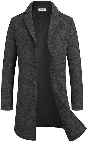 COOFANDY Herren Mantel Wintermantel Warm Herrenmantel Reverskragen Business Mantel Trenchcoat Winterjacke mit Taschen Dunkelgrau XL
