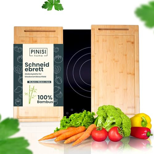 PINISI HOME Herdabdeckung Ceranfeld 100% Bambus Rutschfest - Ceranfeld Abdeckplatte - Herdabdeckplatten für Ceranfeld - Abdeckung Ceranfeld - Cerdabdeckung Induktionsfeld - Herdabdeckplatte Glas