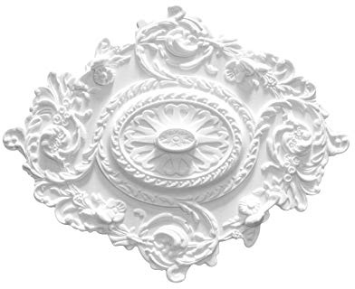 MARBET DESIGN Stuckrosette R-25, 70x57cm - Deckenrosette weiß, aus EPS Styropor, Zierelement, Stuck, Wanddeko Wohnzimmer Lampe Polystyrol Oval