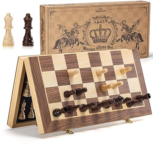 ASNEY Magnetisches Schachspiel, 38x38cm-Schachbrett-Brettspielset Aus Holzstaunton Mit Handgefertigter Schachfigur Und Aufbewahrungsfächern Für Erwachsene