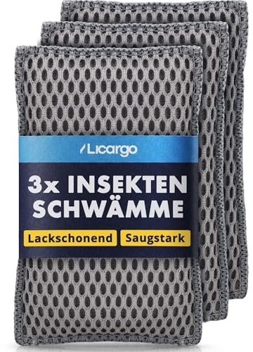 LICARGO Insektenschwamm Auto 3er Set – Mikrofaser-Waben für lackschonende Reinigung – Entfernt Insektenreste, Vogelkot & Baumharz von Glas, Lack & Kunststoff – Fliegenschwamm Auto 13 x 8 cm