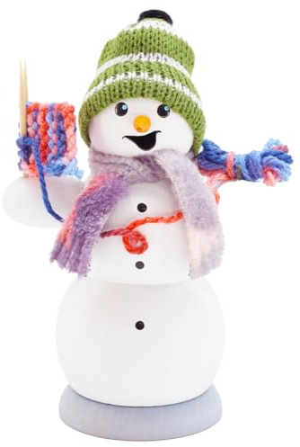 Kuhnert Rauchmann/Räucherfigur aus Holz - Schneemann mit Strickzeug - Größe: ca. 13 cm - Made in Germany