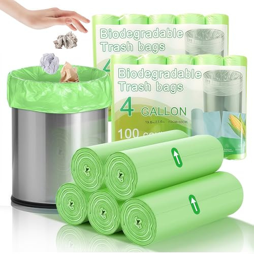 Bio Müllbeutel, 200 Stück Biomüllbeutel 20L, 20 pro Rolle Biomülltüten Kompostierbare Müllbeutel Müllsack, Bio Beutel Küchen Lebensmittel Abfallbeutel für Küche Büro Wohnzimmer 50 x 60 cm Grün