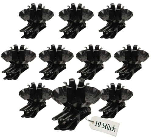 MIJOMA Baumkerzenhalter in Zapfenform Schwarz – 10 Kerzenclips aus Metall mit Kugelgelenk und Tropfschutz für Weihnachtsbaumkerzen