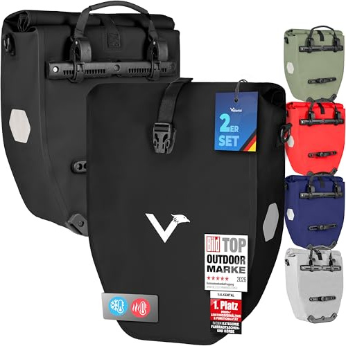 Valkental® Große & wasserdichte Gepäckträgertasche - Fahrradtasche für Gepäckträger mit großen Reflektoren [Abschließbar] Bombenfester Sitz - Mehrfach ausgezeichnet - Gefertigt für Langlebigkeit