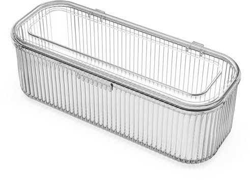 JessLab Makeup Pinselhalter Organizer, Klarer Schmink-Schwamm Behälter, Kosmetik-Aufbewahrung mit Deckel, 1 Fach