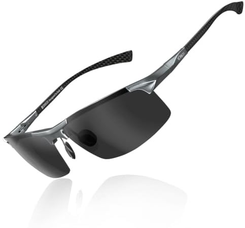 DUCO Herren Polarisierte Al-Mg Sonnenbrille Kohlefaser-Sportbrille 8277 | 23g Ultraleichte Fahrerbrille für Männer, UV400-Schutz Verspiegelt Linse Kategorie 3, Verstellbare Nasenpads, Federscharnier