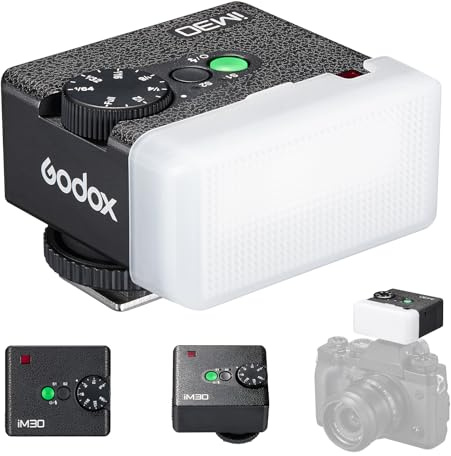 Godox IM30 Mini Taschenblitz Manual Speedlite, S1/S2 Optische Steuerung Portable Blitzschuhflash 7 Leistungsstufe 6500K±200K Farbtemperatur für Sony,Canon,Nikon,Fuji,Pentax(mit Dreifarbige Diffusor)
