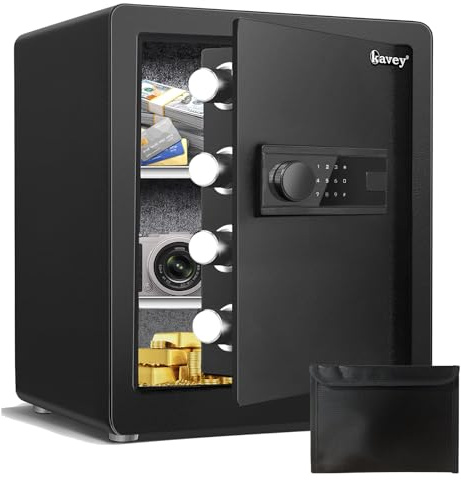 Kavey 50L Safe Tresor, Möbeltresore mit Hintergrundbeleuchtete Touchscreen-Tastatur und dualem Alarmsystem, Geldkoffer mit Stummschaltmodus und LED-Licht, Tresor für Zuhause, Hotel, Büro