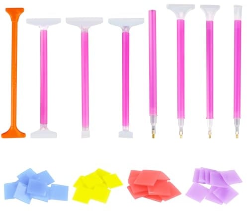 8 Stück Diamantmalerei Stift Kunststoff, Kunststoff Diamond Malstift mit 4 Farben Kleber Ton, Diamond Art Painting Zubehör Stifte Set, Diamant Malerei Stift Set für Kunst Handwerk