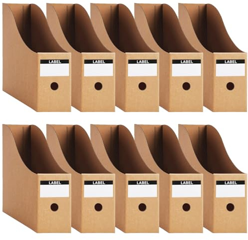Foydream Zeitschriftenhalter Kraftpapier, 10 Stück A4 Zeitschriftensammle Aktenhalter Schreibtisch Stehsammler Pappe Schreibtisch Organizer für Datei Ordner Schreibwaren Bürobedarf (Braun)