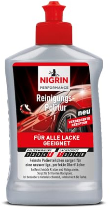 NIGRIN Performance Reinigungs-Politur, sorgt für brillanten Hochglanz, intensiviert die Farbe, für alle Lackarten geeignet, entfernt Schmutz, leichte Kratzer und Hologramme, silber, 300 ml