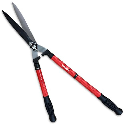 TABOR TOOLS B212E mechanischer Teleskop-Heckenschere, ausziehbar 64-84 cm, Gartenschere mit antihaftbeschichteten Klingen mit Wellenschliff und ergonomisch geformte aluminium Griffe mit Stoßdämpfer.