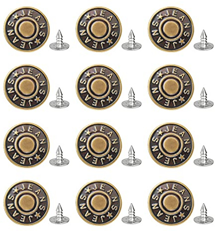 Vicloon Hosen Ersatz Knöpfe,12 Stück verstellbare Jeansknöpfe,20mm Button Pins Jeans mit Nieten, Jeans Knopf zum Einschlagen, DIY Jeansknopf zur Reparatur von Jeans, Hose