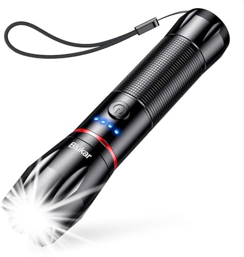 Blukar LED Taschenlampe Aufladbar, 2000L Extrem Helle Zoombares Torch | 5 Lichtmodi und Langer Betriebsdauer, IPX6 Wasserdichte Handlampe für Camping, Wandern, Angeln, Outdoor, Notfäll