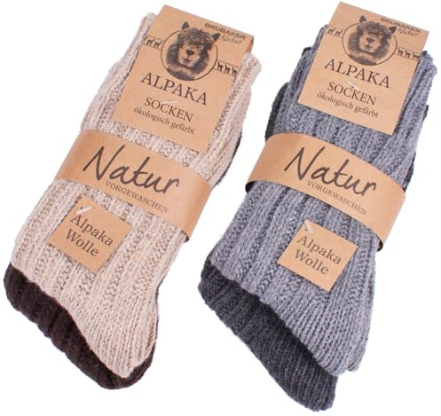 BRUBAKER 4 Paar Alpaka Socken sehr dick flauschig und warm - Wintersocken mit Alpakawolle