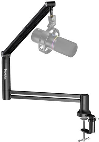 SocoDox Low Profile Mikrofonarm Ständer – Schwerlast-Boomarm für Blue Yeti, kompatibel mit AT2020 u.v.m., Tragfähigkeit 1,5 kg, 4 Befestigungsoptionen, inkl. 3/8 auf 5/8 Adapter