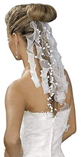 tb-artdesign Braut Kopfschmuck Haarbänder Organza Tüll mit Perlen Blüten Haargesteck zur Hochzeit (weiss)