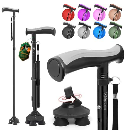 BeneCane Gehstock für Männer & Frauen Klappbar Einstellbar leicht stabil zusammenklappbare Heavy Duty mit weichen TPR T-Griff und Reisetasche