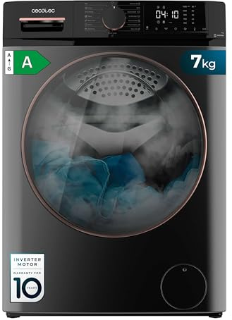 Cecotec Frontlader-Waschmaschine 7 kg Bolero Dresscode 7610 Inverter Steel A. Frontlader Steel mit 7 kg Kapazität, 1400 U/min, Klasse A, Dampffunktion, Inverter Plus Motor, 15 Programme
