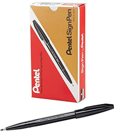Pentel S520-A Sign Pen Faserschreiber, 0,8 mm Strichstärke, schwarz, 12er Pack