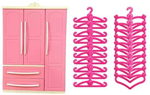 Perfeclan Schöner Puppenschrank Kleiderschrank Geburtstagsgeschenke, Dekorationen Landschaft Spielhaus Möbel mit 20 Kleiderbügeln Schrank Puppenhaus Schrank