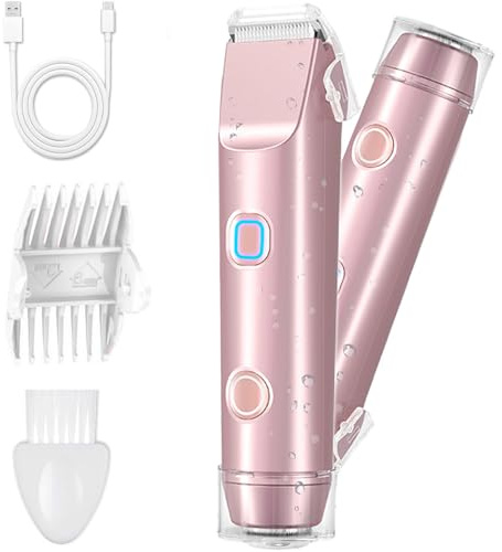 XkuiHF Rasierer Damen, Doppelkopf Damenrasierer Elektrischer, Haartrimmer für Frauen, Körpertrimmer Intimrasierer Bikini-Trimme, IPX7 Wasserdicht Nass/Trocken, Reiseepilierer (Rosa)