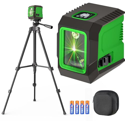 Kreuzlinienlaser mit 127 cm Stativ, Lusweimi Laser Wasserwaage, Grüner 360°-Selbstnivellierungs Laserstrahl, zum Aufhängen von Bildern/Baustellen/Inneneinrichtung/DIY, Mit 4xAA Batterien (Schwarz)