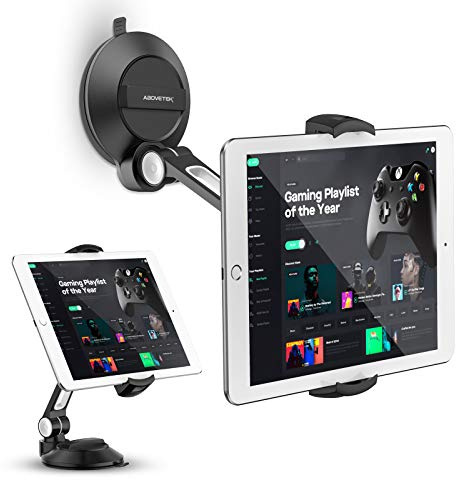 AboveTEK Tablet & Handy Ständer mit Saugnapf – Faltbare 360° Halterung Auto für iPad/Smartphones (4–11 Zoll), Wallhalterung ideal fürsAuto-Windschutzscheibe, Zuhause & Büro (Schwarz)